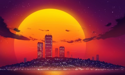 город вектор графика закат солнце
