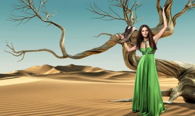 В пустыне в зеленом платье