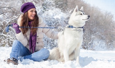 природа девушка животные собака зима снег nature girl animals dog winter snow