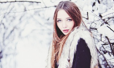 девушка брюнетка зима природа   winter nature