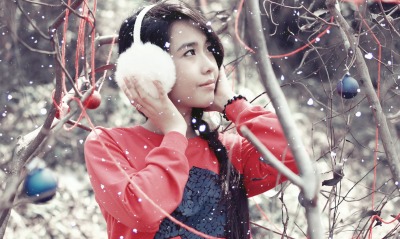 девушка брюнетка зима снег природа   winter snow nature