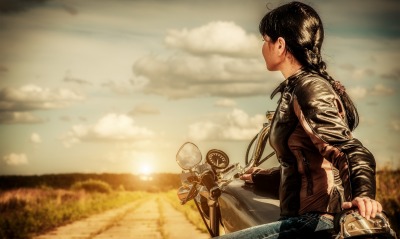 девушка горизонт мотоцикл закат