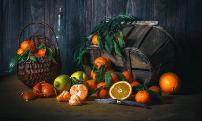 натюрморт аппельсин мандарин корзина