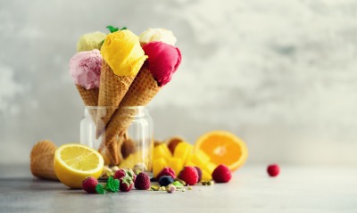 мороженое, фрукты