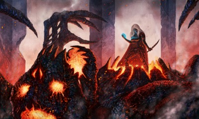 Девушка маг и горящее чудовище
