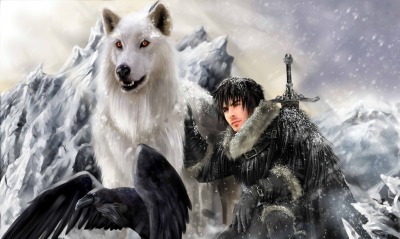 Волк ворон парень зима