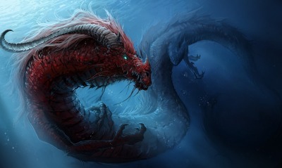 фэнтези красный дракон вода fantasy red dragon water