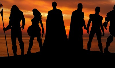 супергерои лига справедливости силуэты закат