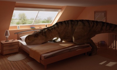 Динозавр в кровати