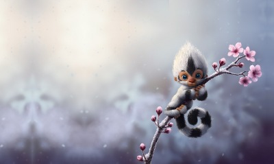 обезьянка ветка смешная снег