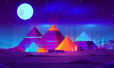 пирамиды неон свечение графика ночь