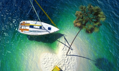 Яхта островок пальма шезлонг
