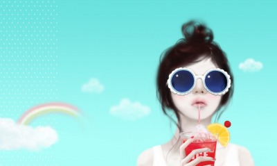 девушка очки коктейль радуга