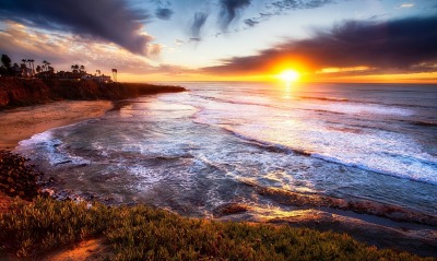 Море трава солнце Сан Диего закат