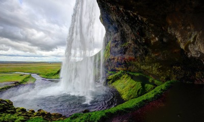 природа водопад мох трава Исландия