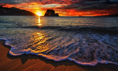 природа побережье вода море солнце закат скалы песок