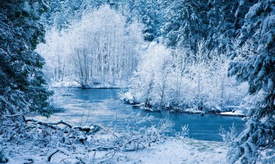 Зима иней снег речка