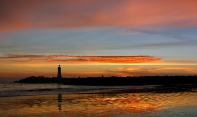 природа закат море побережье песок маяк