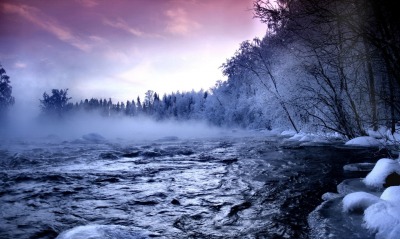 Река зима туман