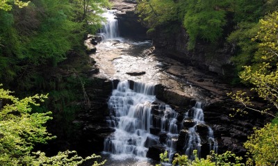 природа водопад скала деревья