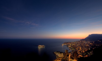 природа небо море горизонт город вечер Монако страны