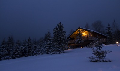 природа дом зима снег деревья