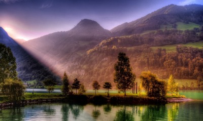 природа горы деревья озеро