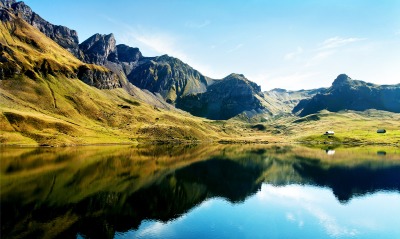природа горы озеро отражение Альпы