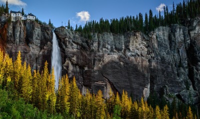 природа скалы деревья водопад