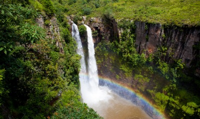 природа водопад деревья радуга