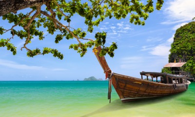 природа лодка море горизонт деревья Краби Таиланд