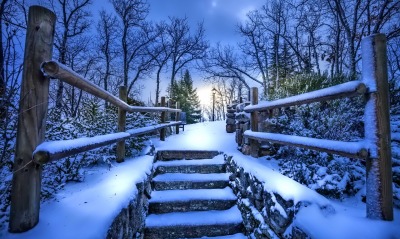 лестница, снег