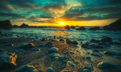 море берег камни закат sea shore stones sunset