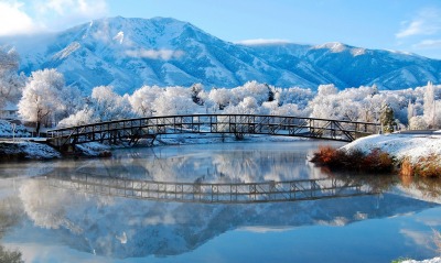 речка мост зима гора the river bridge winter mountain
