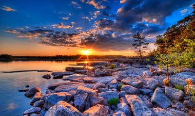 закат камни озеро sunset stones the lake