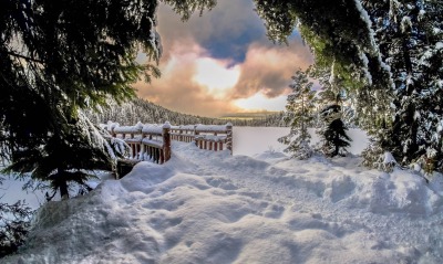 снег зима мост