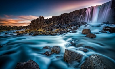 водопад камни скала