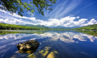 природа отражение озеро облака