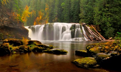 природа водопад деревья река