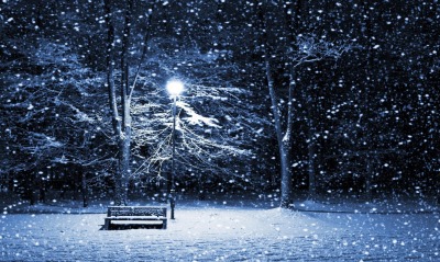 лавка зима снег фонарь парк