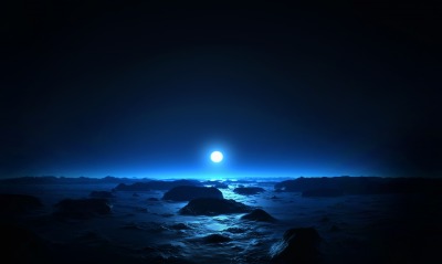 природа ночь море луна
