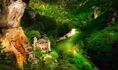 природа река скалы деревья архитектура страны Франция