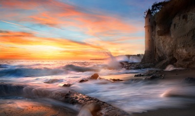 закат маяк море