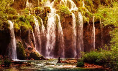водопад лес природа