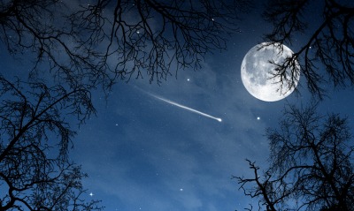 падающая звезда луна ночь небо