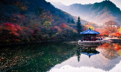 япония горы водоем осень