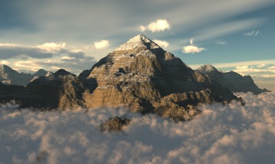 гора, над облаками