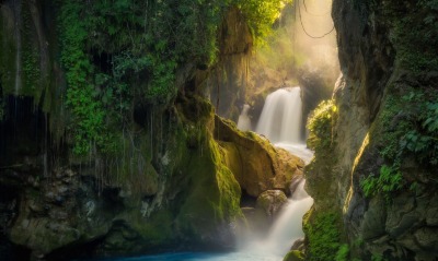 ущелье водопад река скалы