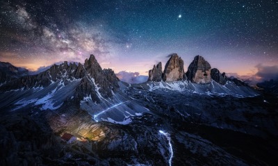 горы скалы ночь звезды высота