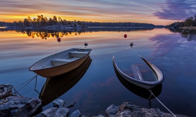 лодки озеро закат